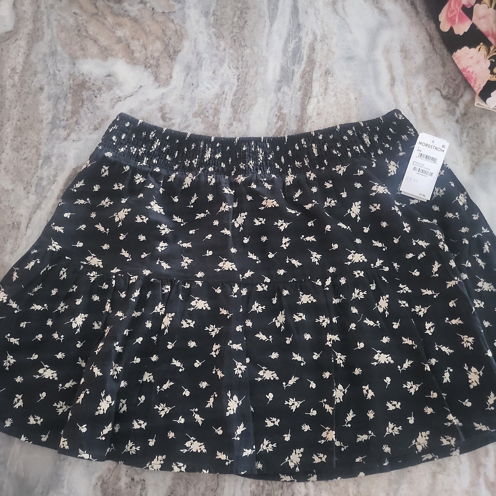 Nordstrom Black and White Smocked Skater Mini Skirt